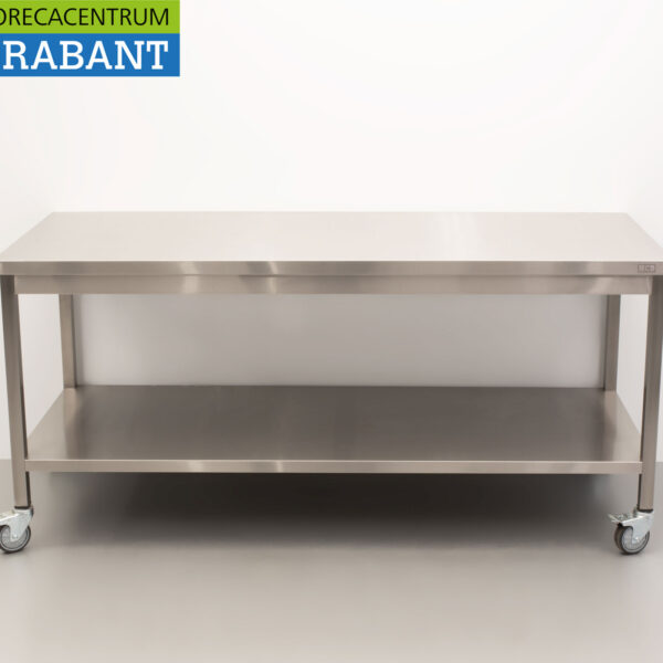 HCB RVS Verrijdbare Werktafel Tafel Op Wielen 180 x 70 x 85 cm Horeca