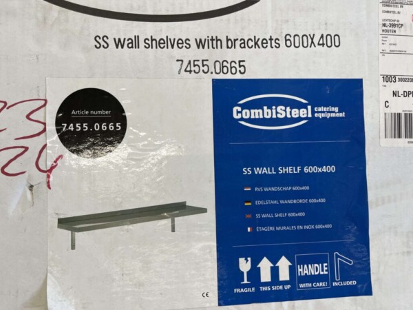 RVS Wandschap schap met beugels 60 x 40 cm Horeca - Afbeelding 2