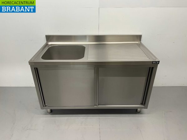 RVS Spoeltafel spoelbak 2 schuifdeuren Premium-line 140 cm Horeca