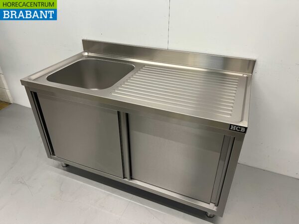 RVS Spoeltafel spoelbak 2 schuifdeuren Premium-line 140 cm Horeca - Afbeelding 3