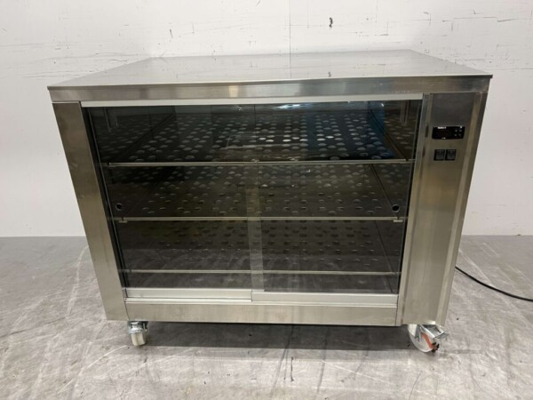 RVS Warmhoudkast Warmtekast voor gegrilde kippen 2 x 2 glazen schuifdeuren 110 cm Horeca