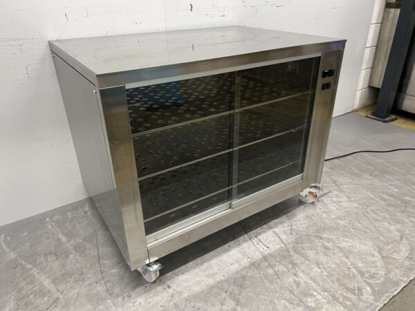 RVS Warmhoudkast Warmtekast voor gegrilde kippen 2 x 2 glazen schuifdeuren 110 cm Horeca - Afbeelding 3