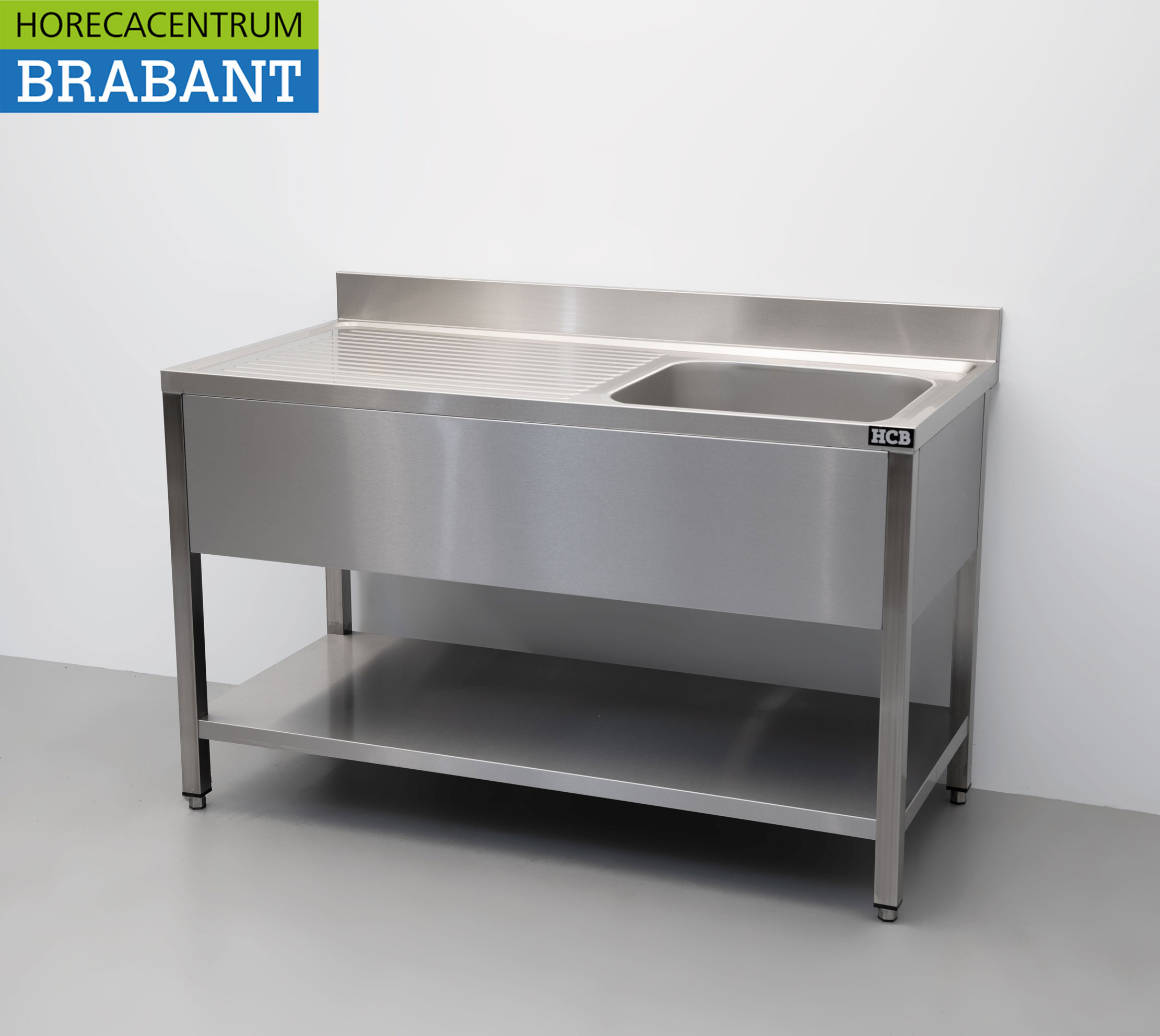 HCB RVS Spoeltafel spoelbak Gelast model Premium-line 140 cm Horeca - Afbeelding 2