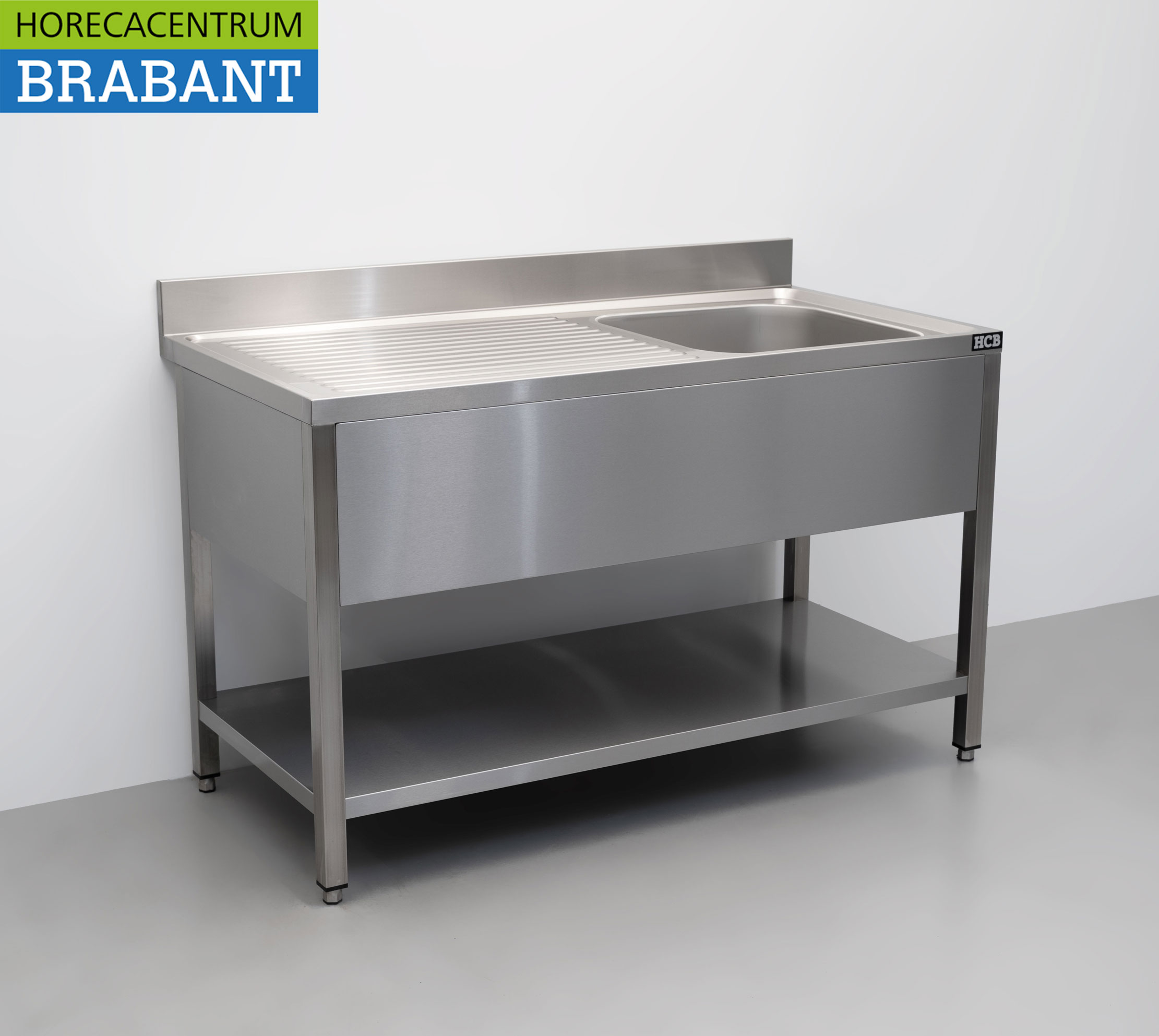 HCB RVS Spoeltafel spoelbak Gelast model Premium-line 140 cm Horeca - Afbeelding 3