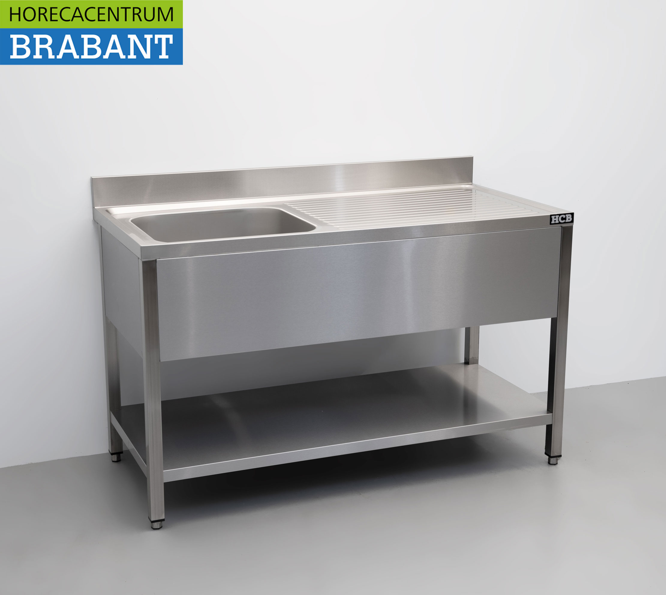 HCB RVS Spoeltafel spoelbak Premium-line Gelast model 140 cm Horeca - Afbeelding 2
