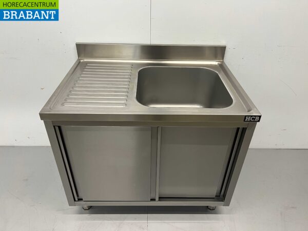 RVS Spoeltafel spoelbak schuifdeuren Premium-line 100 cm Horeca