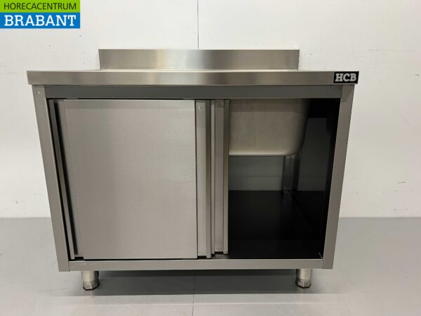 RVS Spoeltafel spoelbak schuifdeuren Premium-line 100 cm Horeca - Afbeelding 5