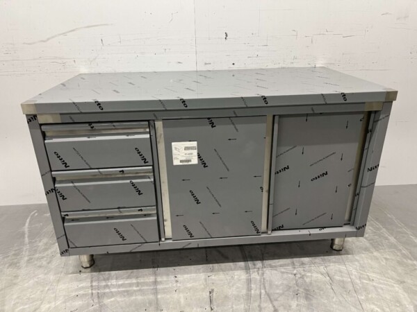 RVS Werkkast Kast Werktafel Premium-line 2 schuifdeuren en 3 laden 140 cm Horeca