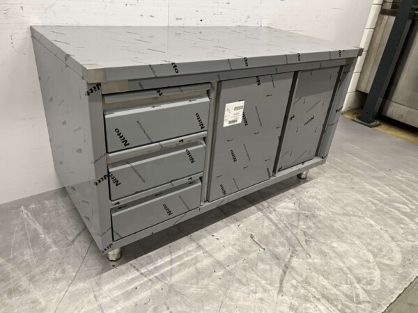 RVS Werkkast Kast Werktafel Premium-line 2 schuifdeuren en 3 laden 140 cm Horeca - Afbeelding 2