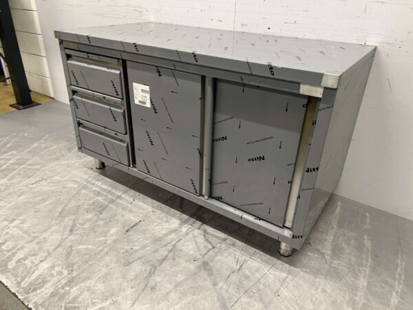 RVS Werkkast Kast Werktafel Premium-line 2 schuifdeuren en 3 laden 140 cm Horeca - Afbeelding 3