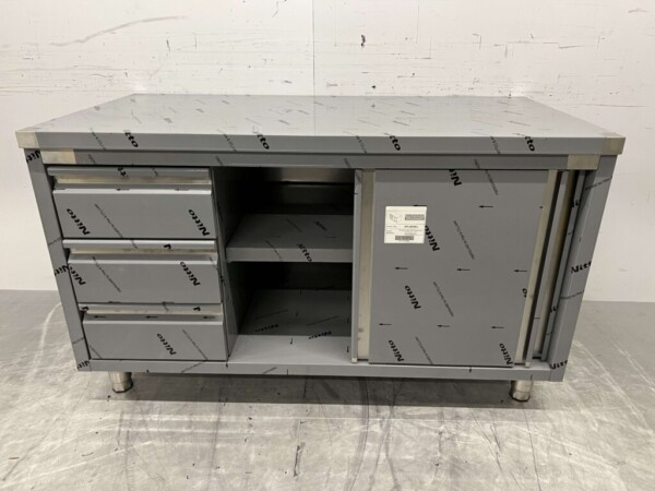 RVS Werkkast Kast Werktafel Premium-line 2 schuifdeuren en 3 laden 140 cm Horeca - Afbeelding 4