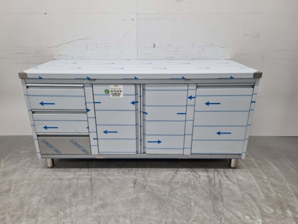 RVS Werkkast Kast Werktafel 2 klapdeuren en 3 laden en afvalbak 180 cm Horeca