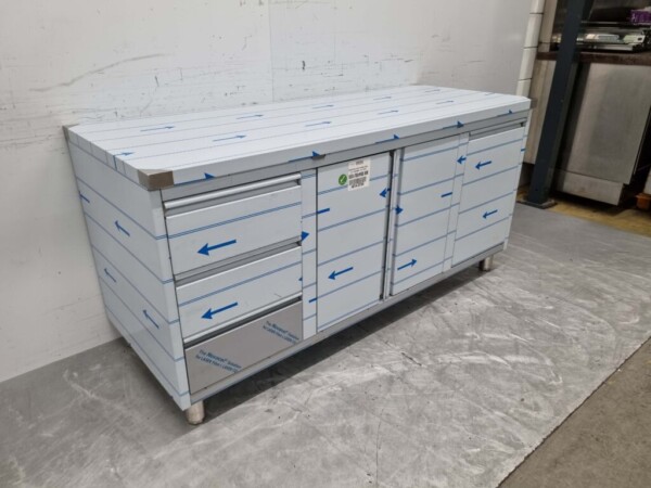 RVS Werkkast Kast Werktafel 2 klapdeuren en 3 laden en afvalbak 180 cm Horeca - Afbeelding 2