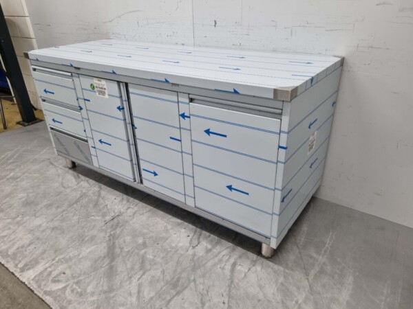 RVS Werkkast Kast Werktafel 2 klapdeuren en 3 laden en afvalbak 180 cm Horeca - Afbeelding 3