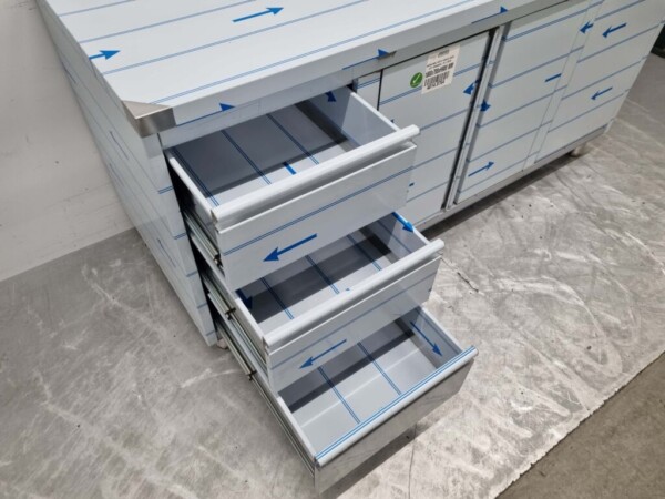 RVS Werkkast Kast Werktafel 2 klapdeuren en 3 laden en afvalbak 180 cm Horeca - Afbeelding 6