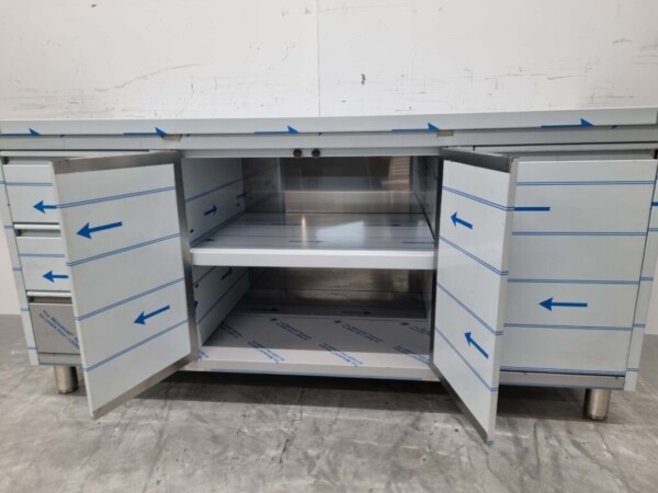RVS Werkkast Kast Werktafel 2 klapdeuren en 3 laden en afvalbak 180 cm Horeca - Afbeelding 7