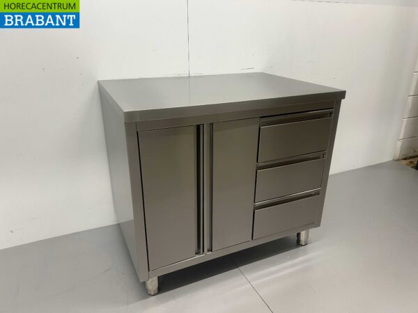 RVS Werkkast Kast Werktafel 2 klapdeuren en 3 laden 100 cm Horeca - Afbeelding 2