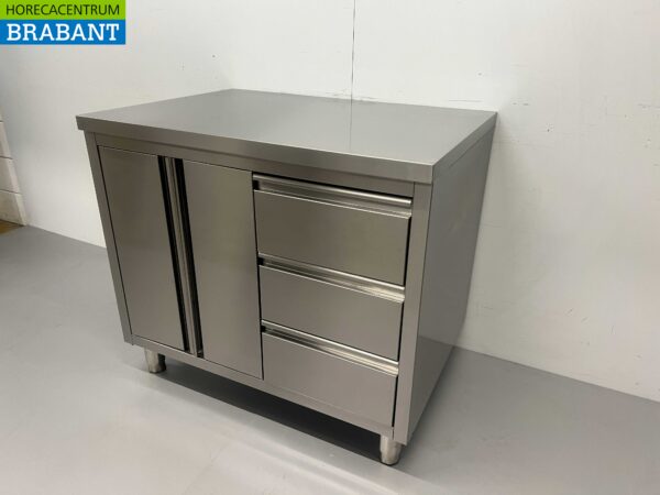 RVS Werkkast Kast Werktafel 2 klapdeuren en 3 laden 100 cm Horeca - Afbeelding 3