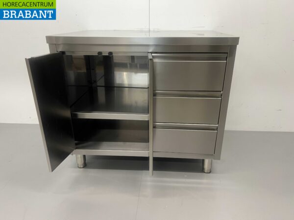 RVS Werkkast Kast Werktafel 2 klapdeuren en 3 laden 100 cm Horeca - Afbeelding 4