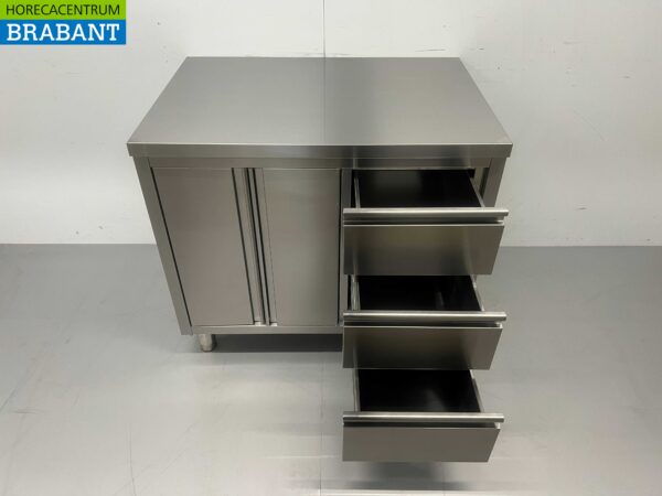 RVS Werkkast Kast Werktafel 2 klapdeuren en 3 laden 100 cm Horeca - Afbeelding 5