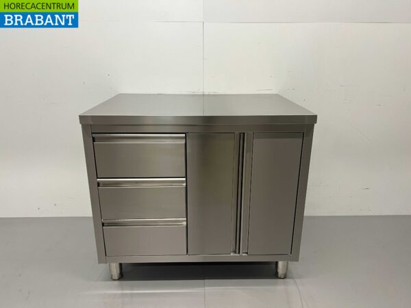 RVS Werkkast Kast Werktafel 2 klapdeuren en 3 laden 100 cm Horeca