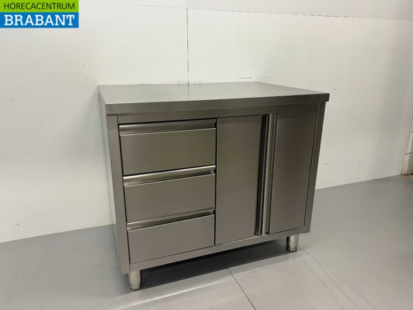 RVS Werkkast Kast Werktafel 2 klapdeuren en 3 laden 100 cm Horeca - Afbeelding 2