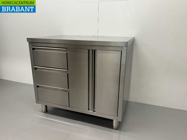 RVS Werkkast Kast Werktafel 2 klapdeuren en 3 laden 100 cm Horeca - Afbeelding 3