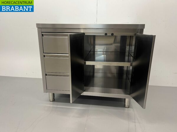 RVS Werkkast Kast Werktafel 2 klapdeuren en 3 laden 100 cm Horeca - Afbeelding 4