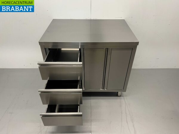 RVS Werkkast Kast Werktafel 2 klapdeuren en 3 laden 100 cm Horeca - Afbeelding 5