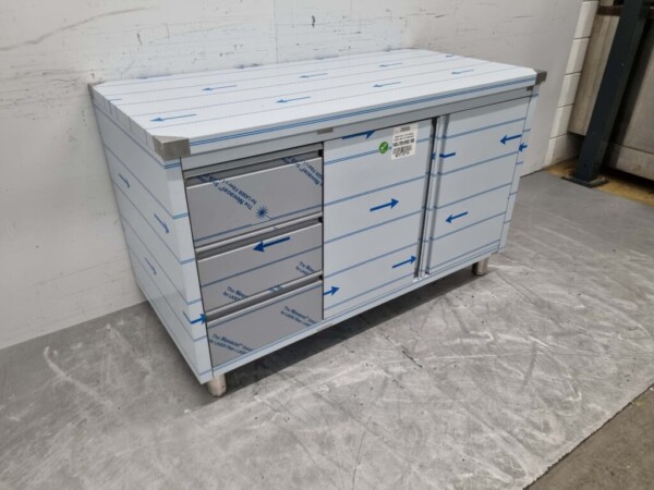 RVS Werkkast Kast Werktafel 2 klapdeuren en 3 laden 140 cm Horeca - Afbeelding 2