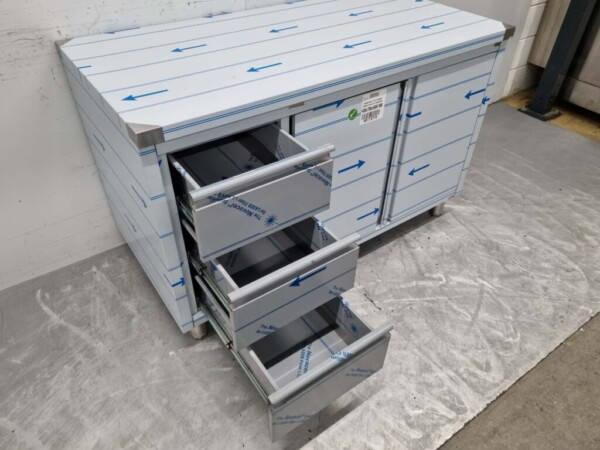 RVS Werkkast Kast Werktafel 2 klapdeuren en 3 laden 140 cm Horeca - Afbeelding 4