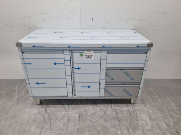 RVS Werkkast Kast Werktafel, klapdeur, 3 laden en afvalbak 140 cm Horeca