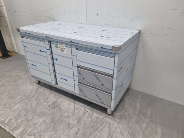 RVS Werkkast Kast Werktafel, klapdeur, 3 laden en afvalbak 140 cm Horeca - Afbeelding 2