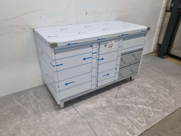 RVS Werkkast Kast Werktafel, klapdeur, 3 laden en afvalbak 140 cm Horeca - Afbeelding 3