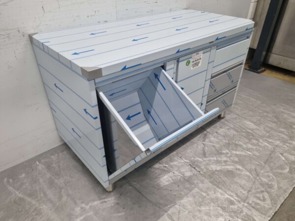 RVS Werkkast Kast Werktafel, klapdeur, 3 laden en afvalbak 140 cm Horeca - Afbeelding 5