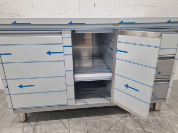 RVS Werkkast Kast Werktafel, klapdeur, 3 laden en afvalbak 140 cm Horeca - Afbeelding 7