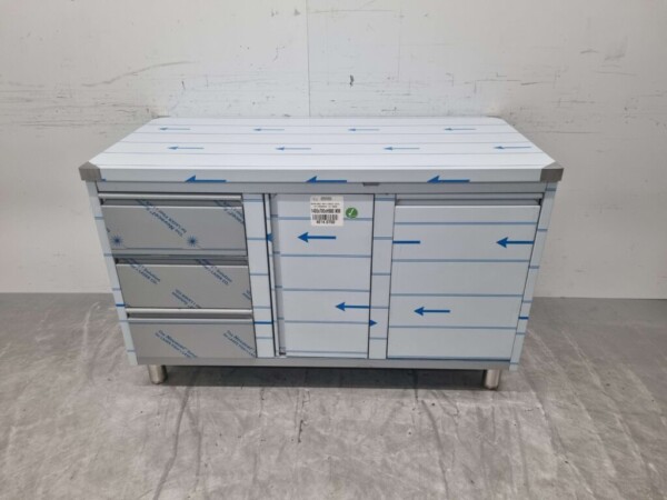 RVS Werkkast Kast Werktafel, klapdeur, 3 laden en afvalbak 140 cm Horeca