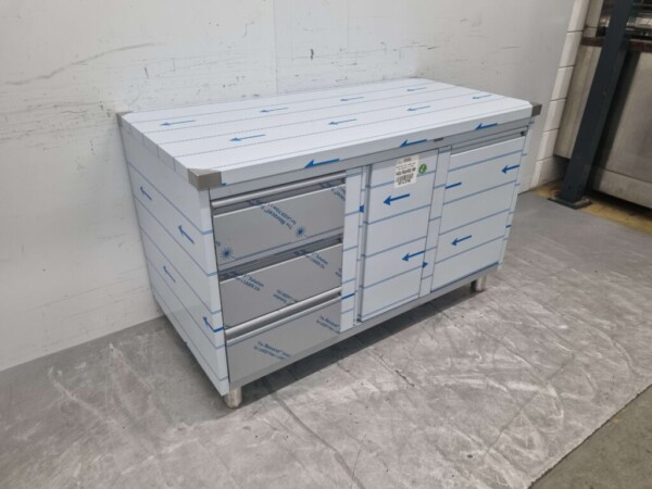 RVS Werkkast Kast Werktafel, klapdeur, 3 laden en afvalbak 140 cm Horeca - Afbeelding 2