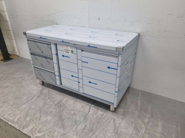 RVS Werkkast Kast Werktafel, klapdeur, 3 laden en afvalbak 140 cm Horeca - Afbeelding 3
