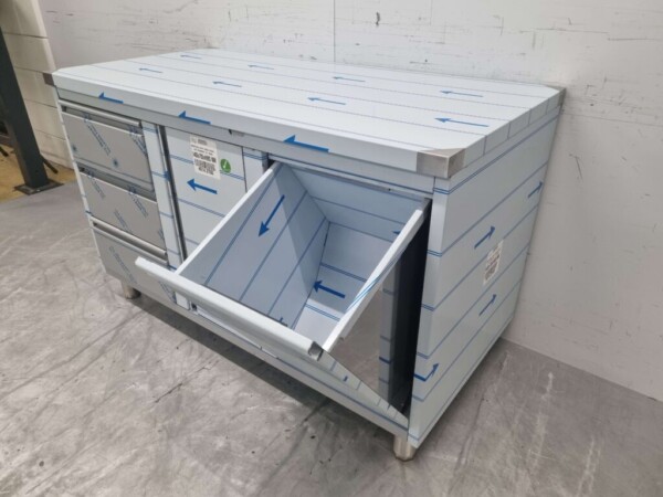 RVS Werkkast Kast Werktafel, klapdeur, 3 laden en afvalbak 140 cm Horeca - Afbeelding 4