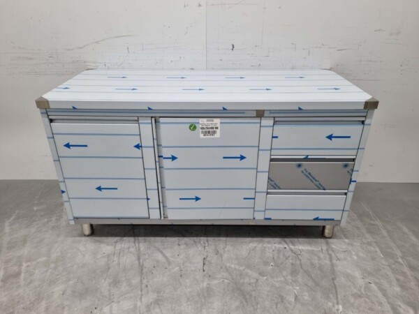 RVS Werkkast Kast Werktafel 2 klapdeuren, 3 laden en afvalbak 160 cm Horeca
