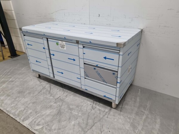 RVS Werkkast Kast Werktafel 2 klapdeuren, 3 laden en afvalbak 160 cm Horeca - Afbeelding 2