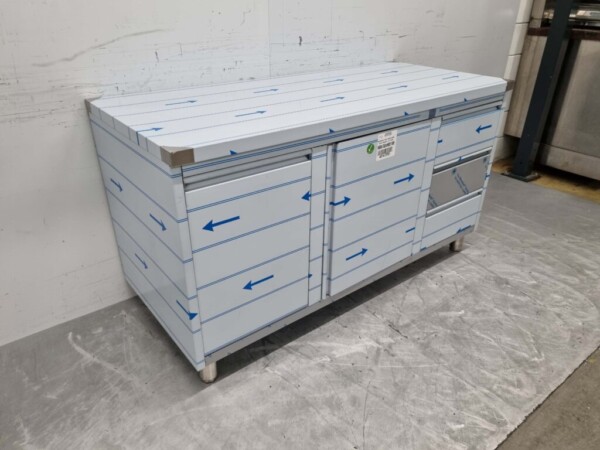 RVS Werkkast Kast Werktafel 2 klapdeuren, 3 laden en afvalbak 160 cm Horeca - Afbeelding 3