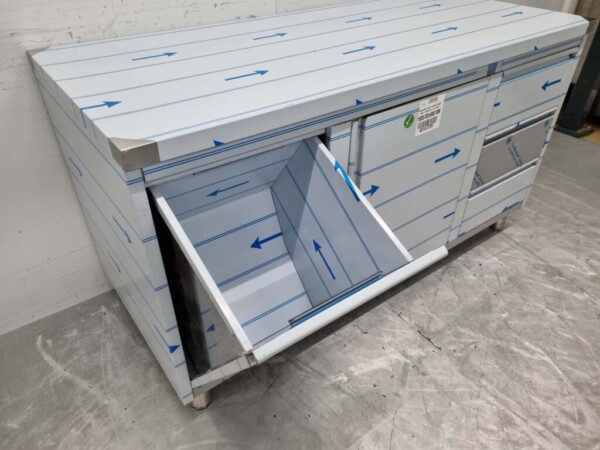 RVS Werkkast Kast Werktafel 2 klapdeuren, 3 laden en afvalbak 160 cm Horeca - Afbeelding 4