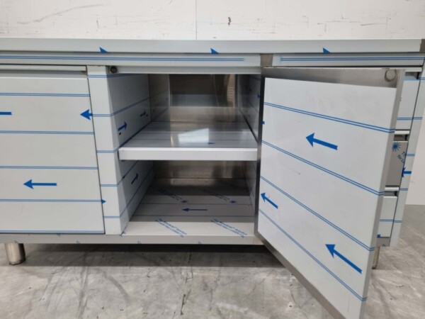 RVS Werkkast Kast Werktafel 2 klapdeuren, 3 laden en afvalbak 160 cm Horeca - Afbeelding 6