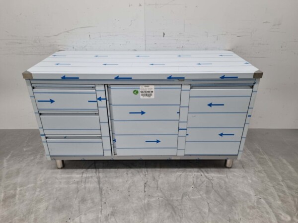 RVS Werkkast Kast Werktafel 2 klapdeuren, 3 laden en afvalbak 160 cm Horeca