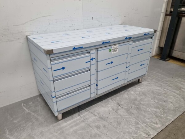 RVS Werkkast Kast Werktafel 2 klapdeuren, 3 laden en afvalbak 160 cm Horeca - Afbeelding 2