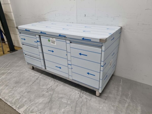 RVS Werkkast Kast Werktafel 2 klapdeuren, 3 laden en afvalbak 160 cm Horeca - Afbeelding 3