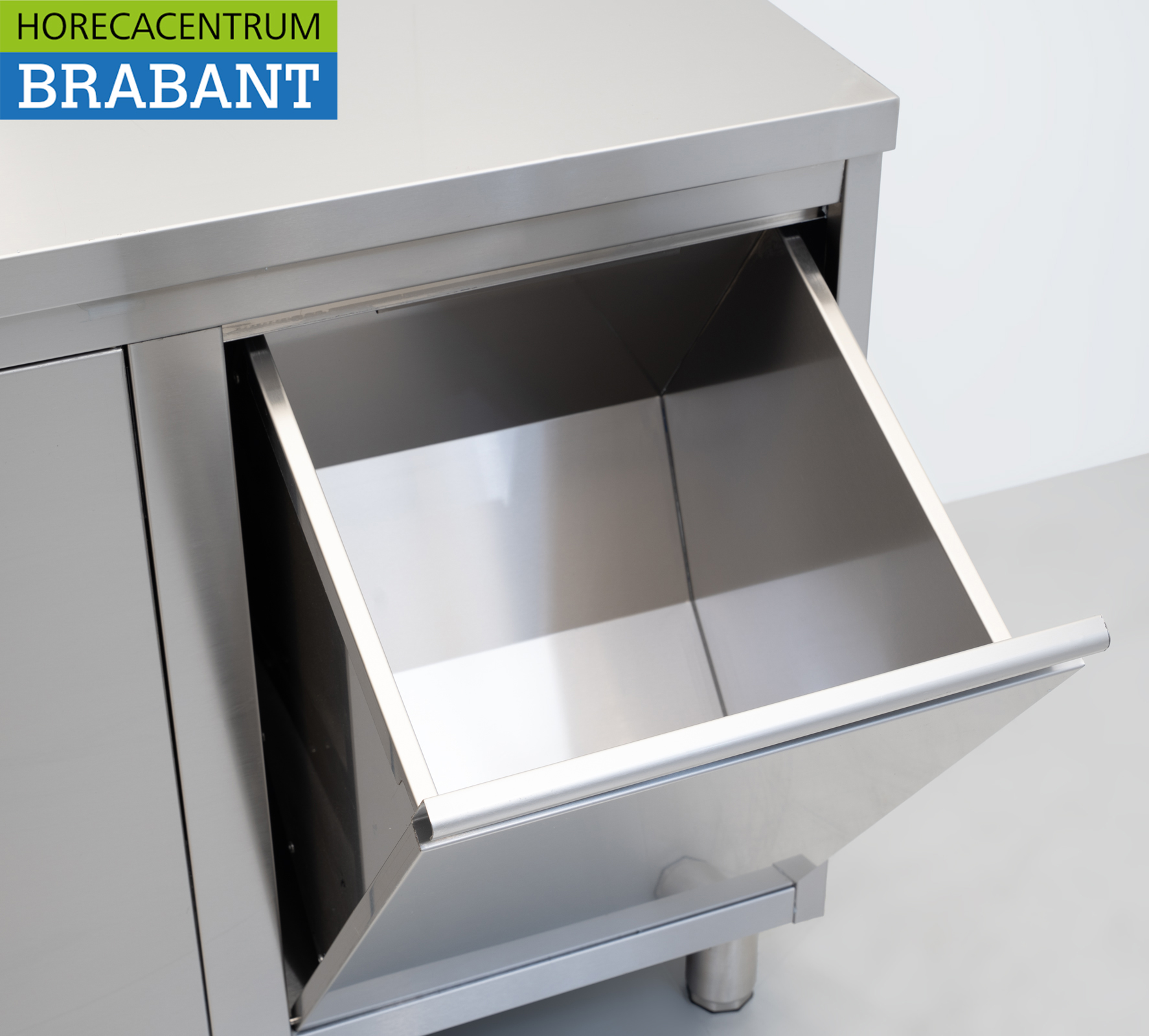 RVS Werkkast Kast Werktafel 2 klapdeuren, 3 laden en afvalbak 160 cm Horeca - Afbeelding 5