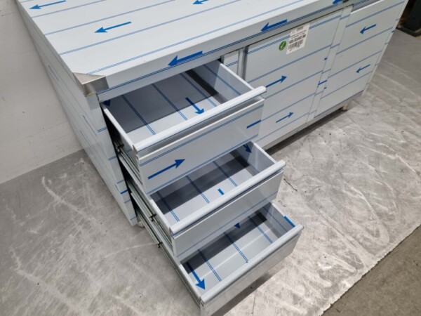 RVS Werkkast Kast Werktafel 2 klapdeuren, 3 laden en afvalbak 160 cm Horeca - Afbeelding 7